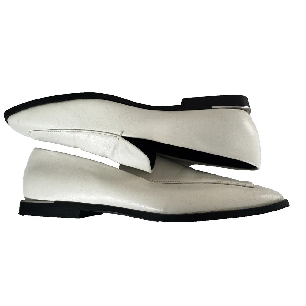 Marc Fisher Women 10M White Hemmy Loafers Square Toe Flats Buttery Soft Leather
